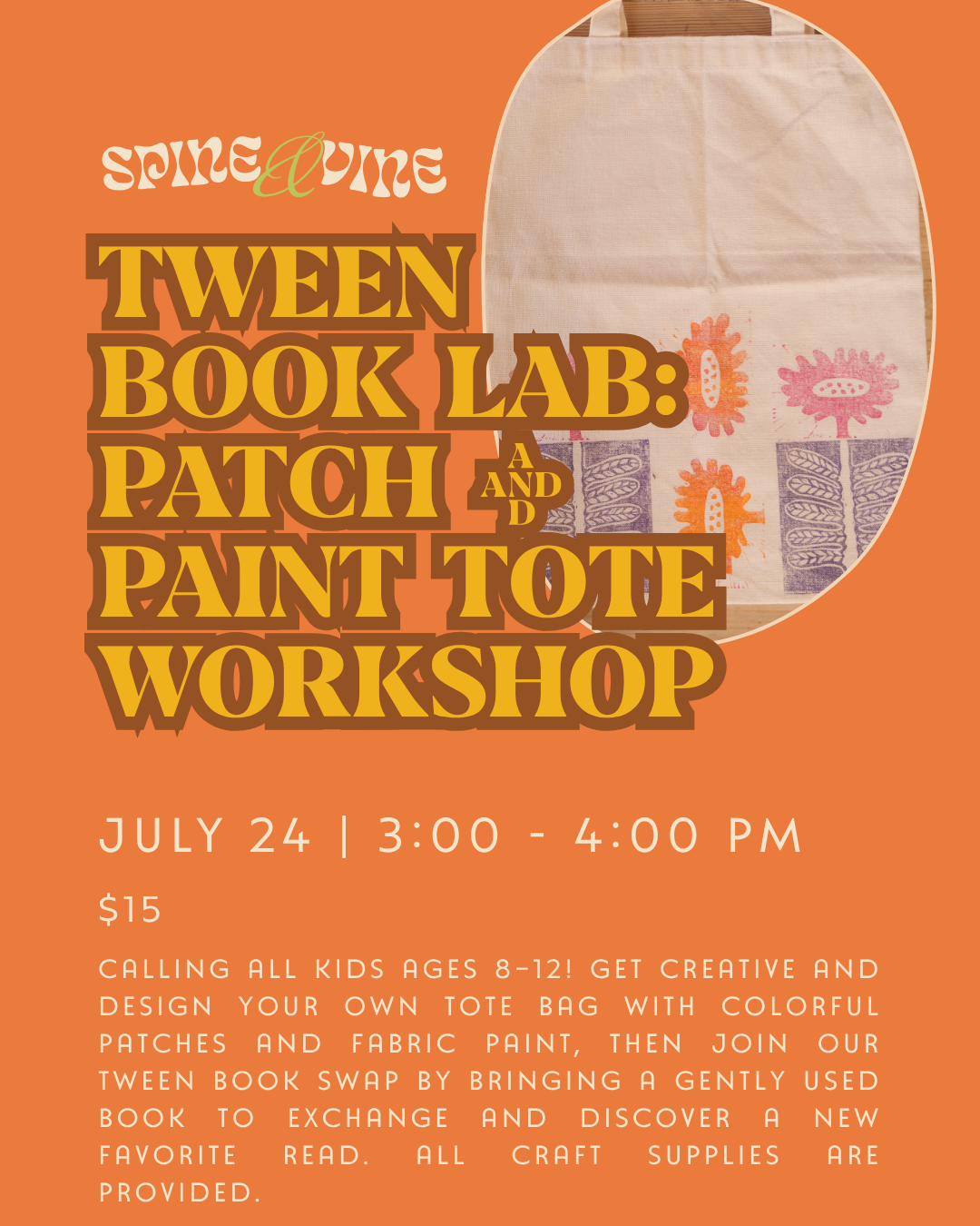 Tween Book Lab: Patch + Paint Tote Bag Workshop (Ages 8 -12)