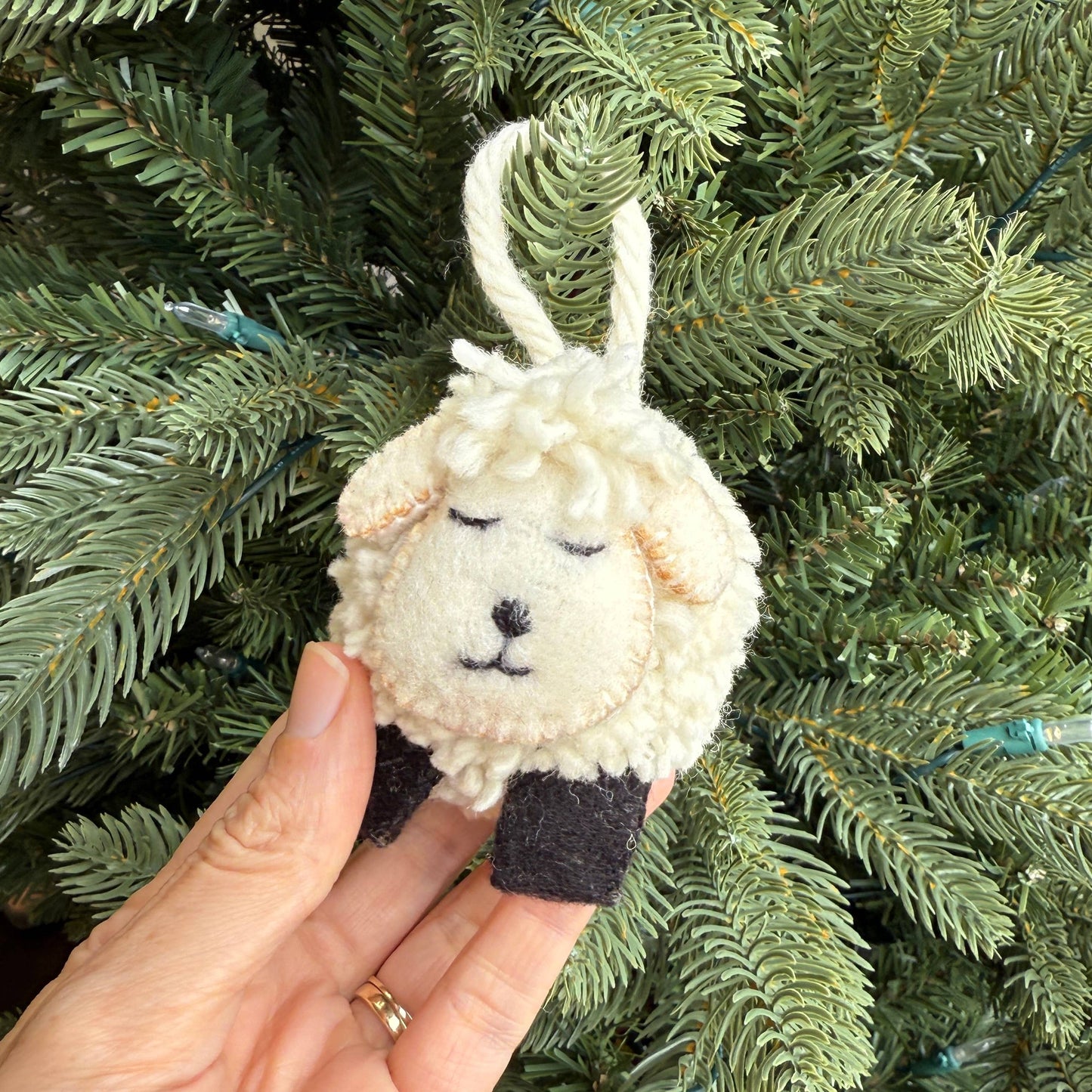 Pom-Pom Sheep Embroidered Wool Christmas Ornament