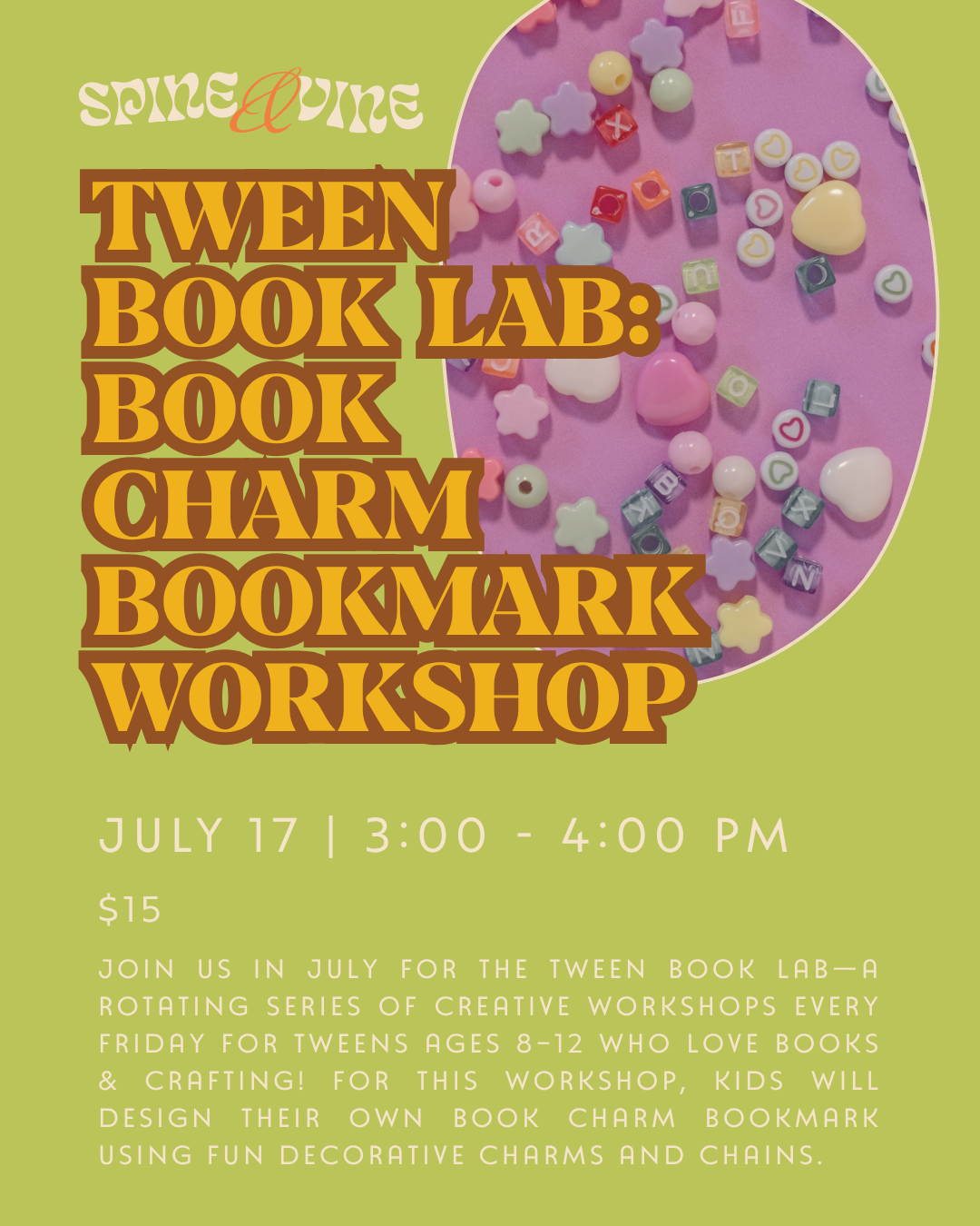 Tween Book Lab (Ages 8-12): Book Charm Keychain & Bookmark Workshop July 17th