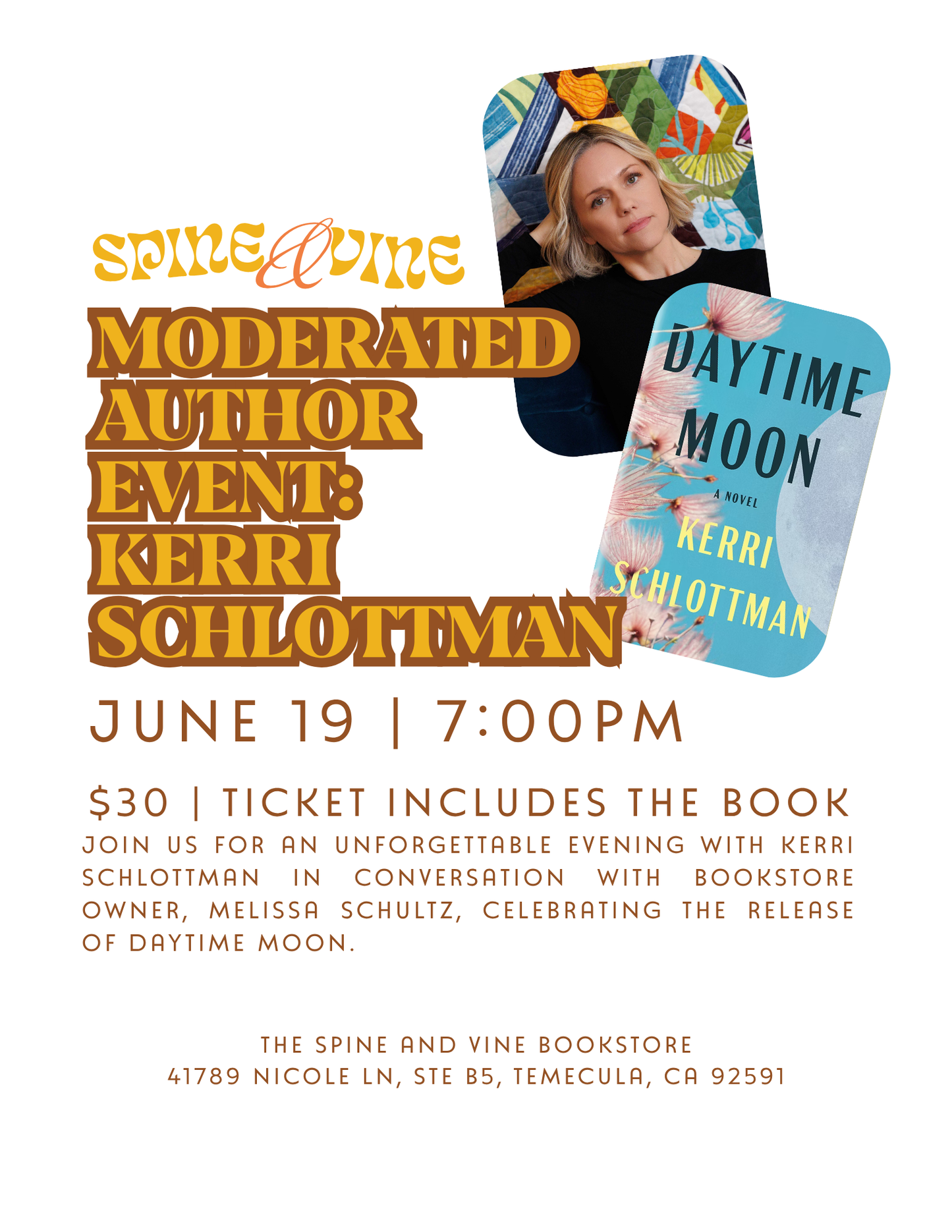 Kerri Schlottman discussing DAYTIME MOON  with Melissa Schultz June 19TH at 7:00PM